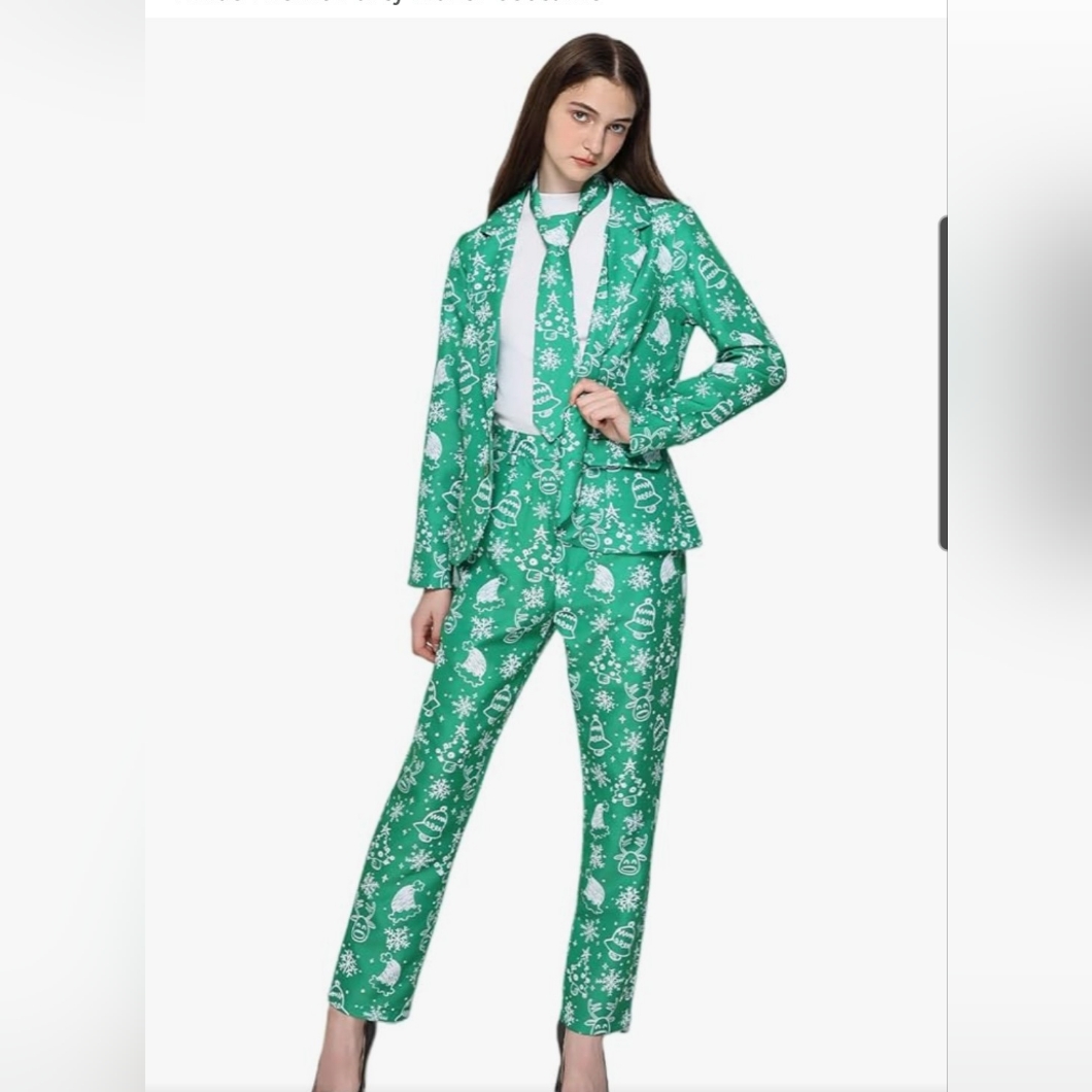 Festive Green Ugly Christmas Women's Pantsuit Size Large